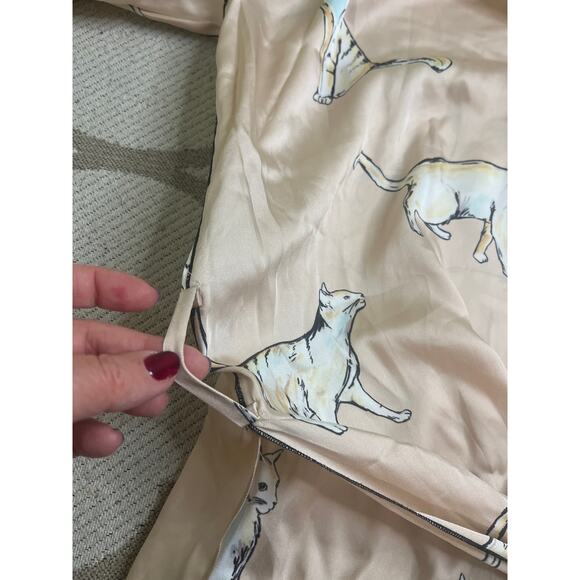 Zara cat print silky ‘fashion pajama’ blogger favorite blouse top, size small - Picture 11 of 16